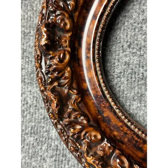 Vintage ornate oval frame carved burlwood tiger stripe Rococo Baroque fits 8x10